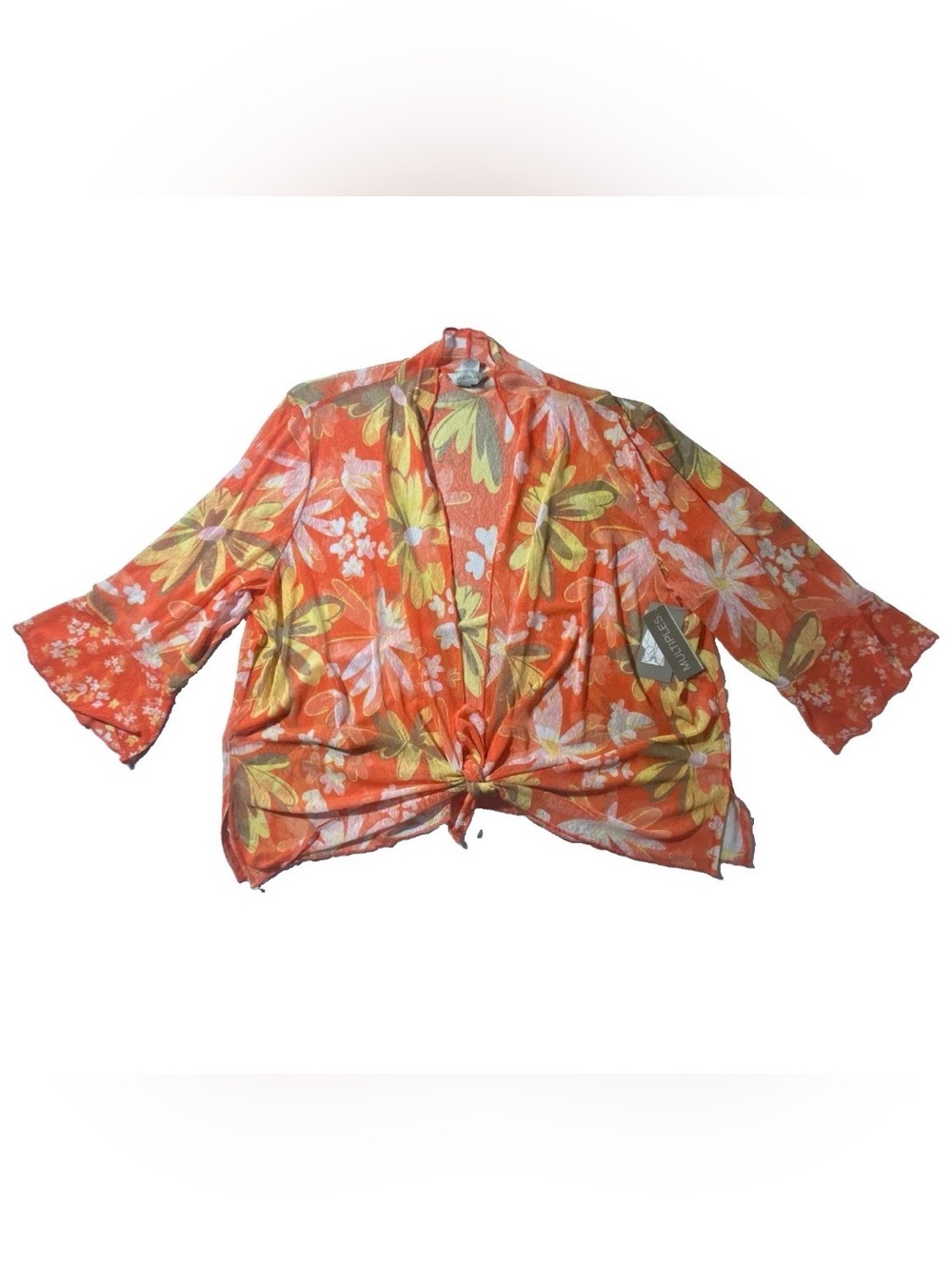 NEW Plus Size 3X Multiples Shawl Neck 3/4 Sleeve Open Front Cardigan Melon $65